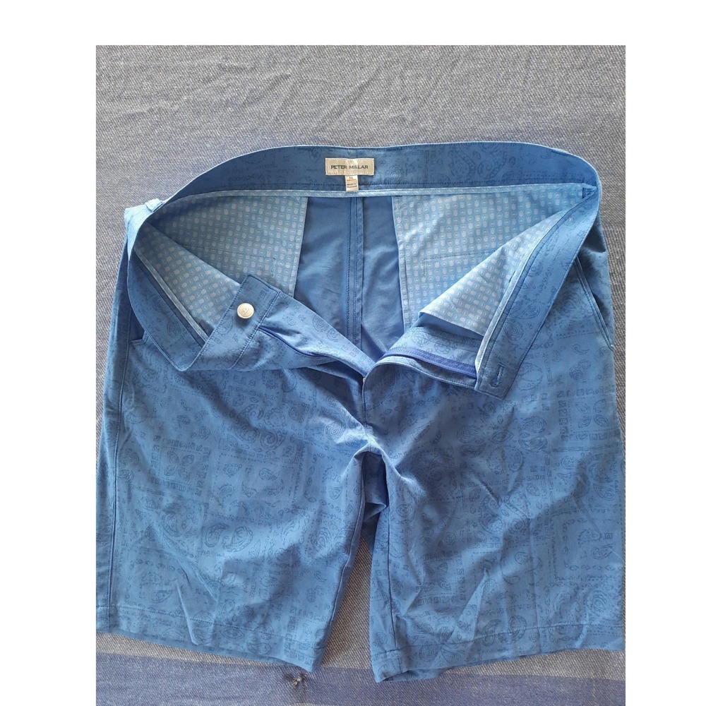 Peter Millar Mens Blue All Over Paisley Performance Golf Shorts Size 34 Stretch